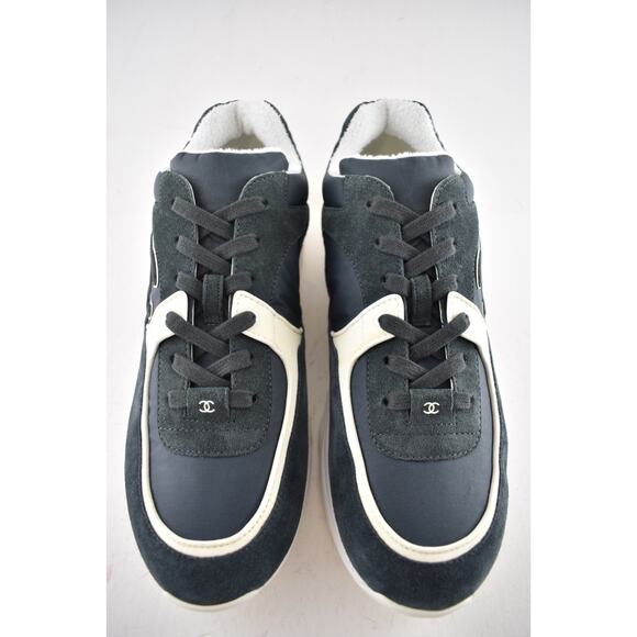 Chanel 20C Mens Blue White CC Logo Low Top Lace Up Runner Trainer Sneaker 44 11 - Picture 6 of 12